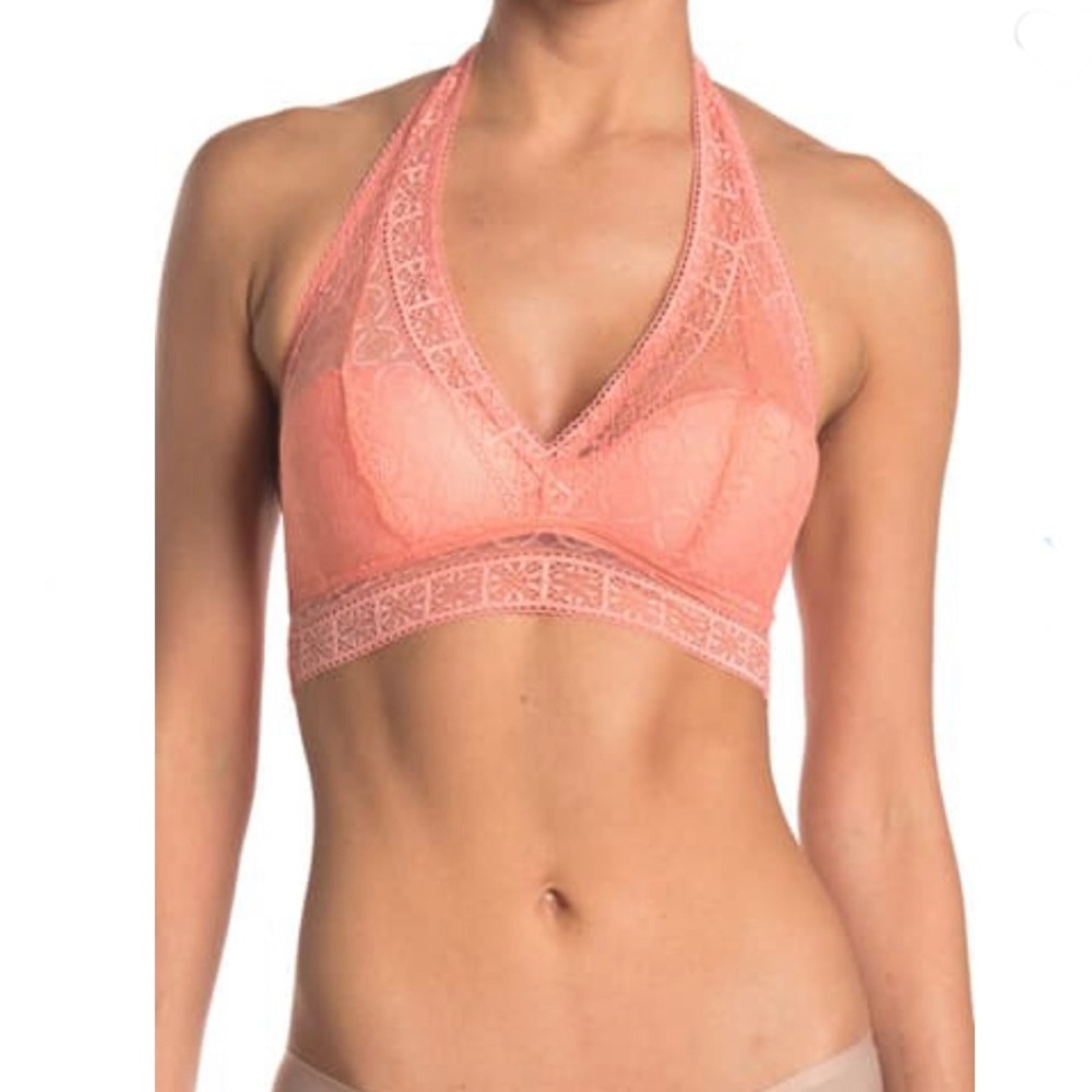 🆕 FRENCH AFFAIR Lace Halter Molded Cup Bralette peach (89)